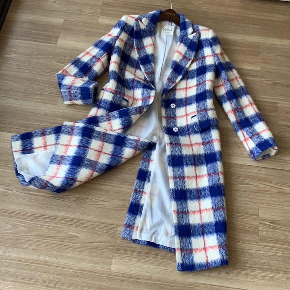 SAM New York brushed wool multicolored plaid women’s size small coat - Picture 15 of 17